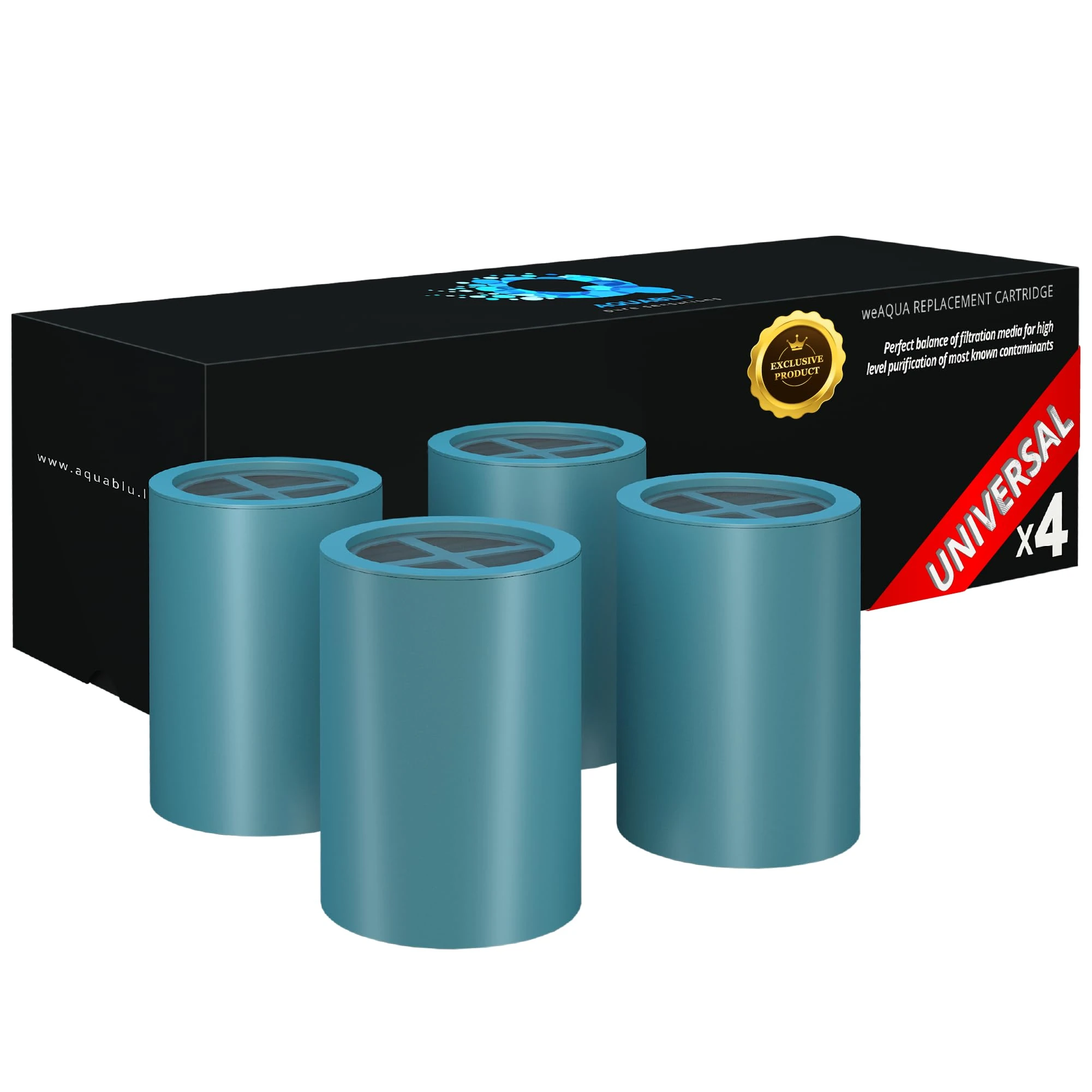 WeAQUA Premium Replacement Cartridge 4 Pack – Advanced 99% Removal System for Hard Water, Chlorine, Fluoride & Heavy Metals – Universal Fit Shower Filter