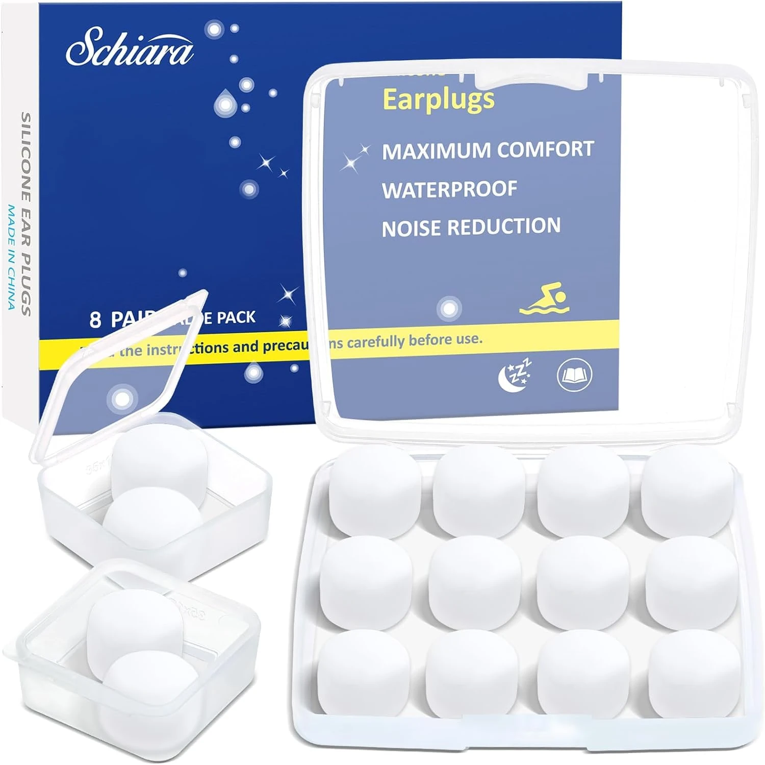 Silicone Ear Plugs for Sleeping, 8 Pair(16 Pieces) Moldable Noise Cancelling Silicone Earplugs for Swimming, Snoring, Sleep and Studying