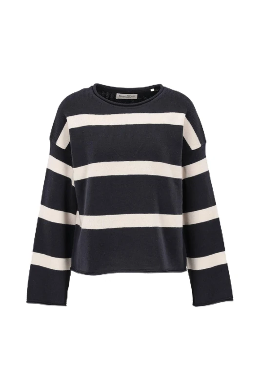 Marc OߴPolo Women's Oversized Organic Cotton Jumper, Multicolor (Striped/Deep Night Blue), XS