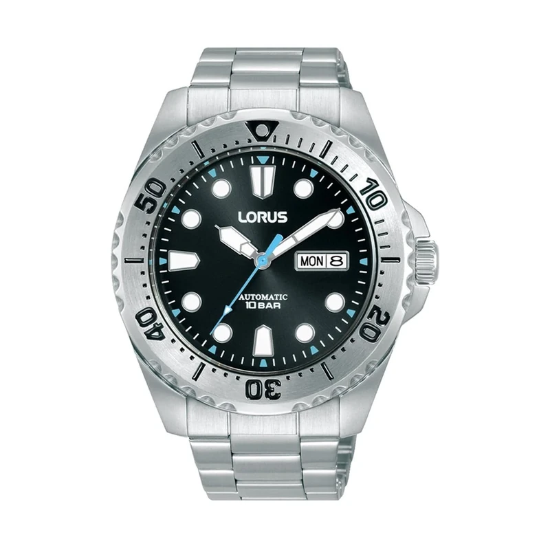 Lorus Men's Analogue Automatic Watch with Stainless Steel Strap, Silver/Black, Silver/Black, Standard Size, Classic
