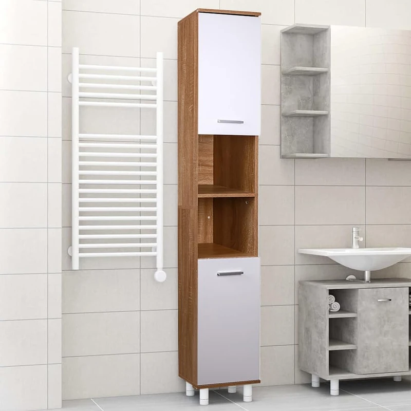 Shally Dogan Column Cabinet, Engineered Wood, White + Oak, 30 x 30 x 179 cm