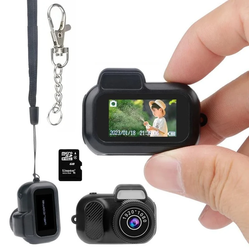 Keychain Camera, 1080P HD Mini Camera Keychain That Works, Key Chain Mini Photo/Video Camera, Retro Portable Mini Pixel Camera with Eight Filters for Indoor Home Outdoor (128G)
