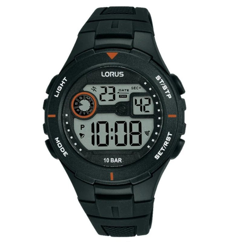 Lorus Men's Digital Quartz Watch with Silicone Strap R2381PX9, black
