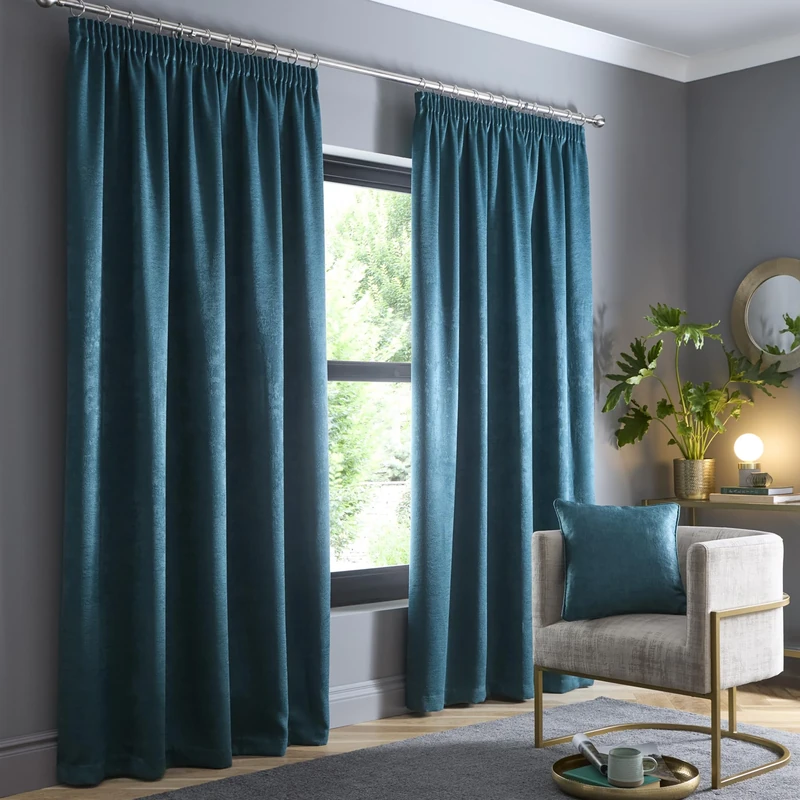 Fusion Forest Green Pencil Pleat Curtains – W229 x L183cm (90x72) – 100% Cotton – 2 Panels – Thermal & Soundproof Drapes – Sorbonne Collection
