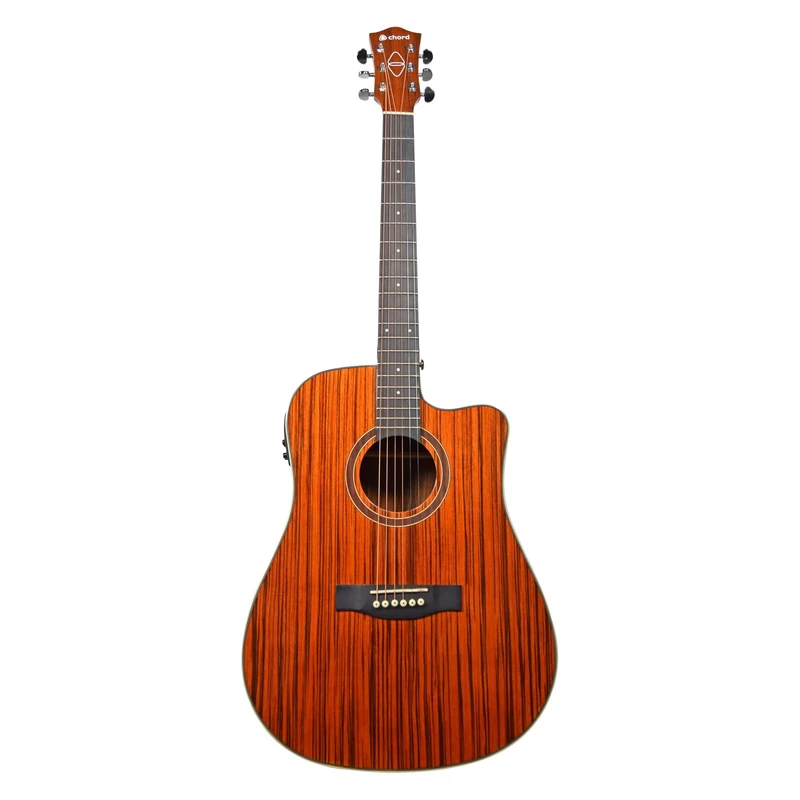 Chord | Sundown Electro-Acoustic Western Guitar - 3-Band EQ, Built-in Tuner, Venetian Cutaway, High Gloss Finish, HPL Fingerboard, Chrome Die-Cast Tuners
