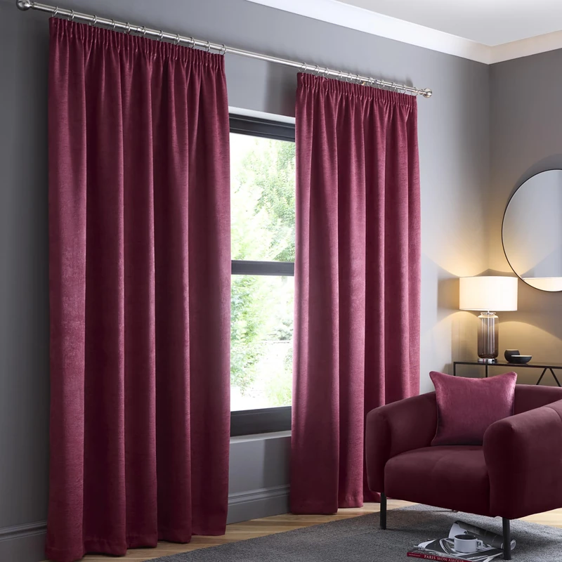 Fusion Claret Pencil Pleat Curtains – Wine Red, W229 x L183cm (90x72) – 100% Cotton Thermal & Soundproof Drapes, 2 Panels – Bedroom & Living Room Window Treatment
