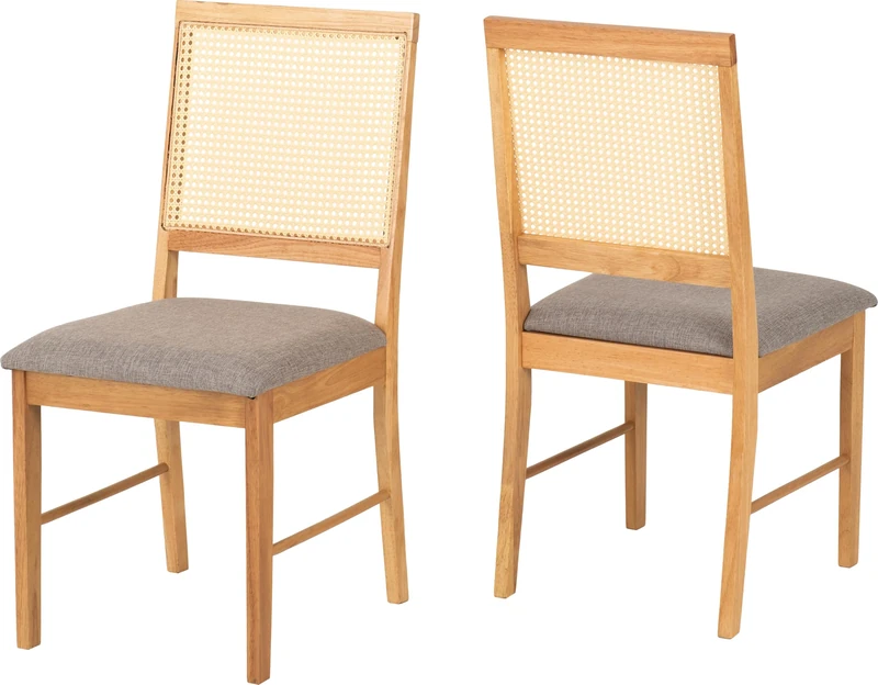 Seconique Box of 2 Ellis Chairs in Oak Effect/Grey Fabric