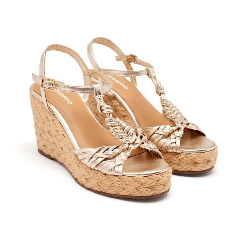 GIOSEPPO Sandals Leather Wedge Jute Castine, Platinum, 7 UK