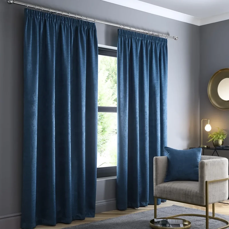 Fusion Teal Pencil Pleat Curtains – W229 x L229cm (90x90) – 2 Panels – 100% Cotton Thermal & Soundproof Drapes – Dark Teal Window Treatment for Bedroom