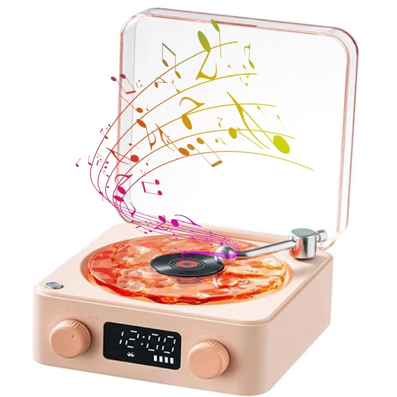 The Waves Player, Creative Vinly Record Player Style Bluetooth Speaker, That Looks Like a Record Player, Wireless Speaker with Ambient Lights, Stereo, Cute Speaker Gift for Girls