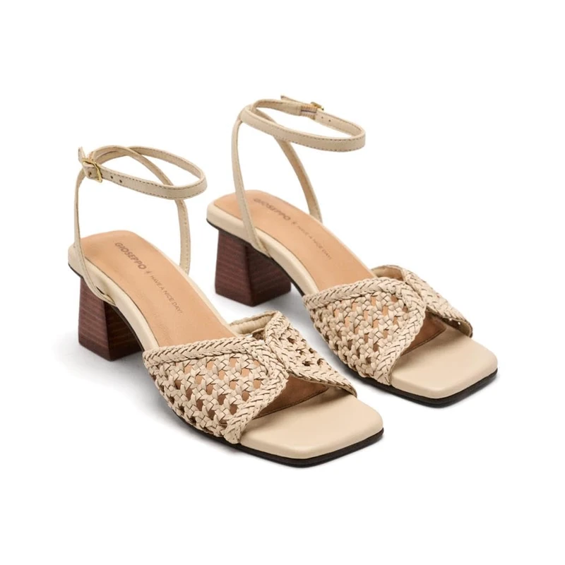 GIOSEPPO Burnside Heeled Braided Leather Sandals, ivory white, 8.5 UK