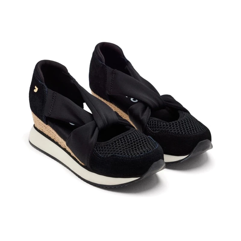 GIOSEPPO Raffia Darlington Leather Wedge Open Top Sneakers, Black/White, 8 UK