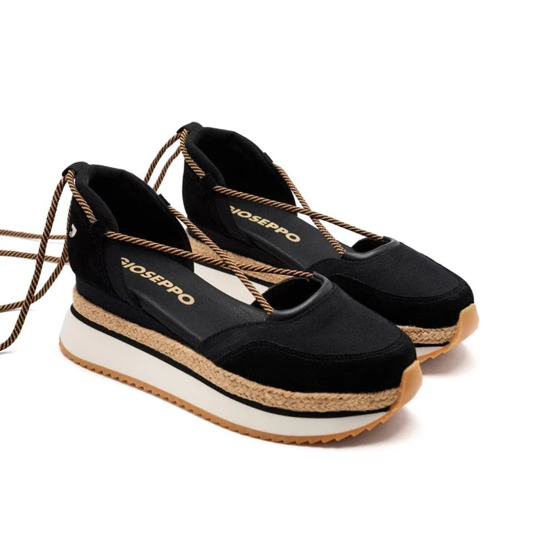 GIOSEPPO Leather and Raffia Chittenden Open Platform Sneakers, Black, 7 UK