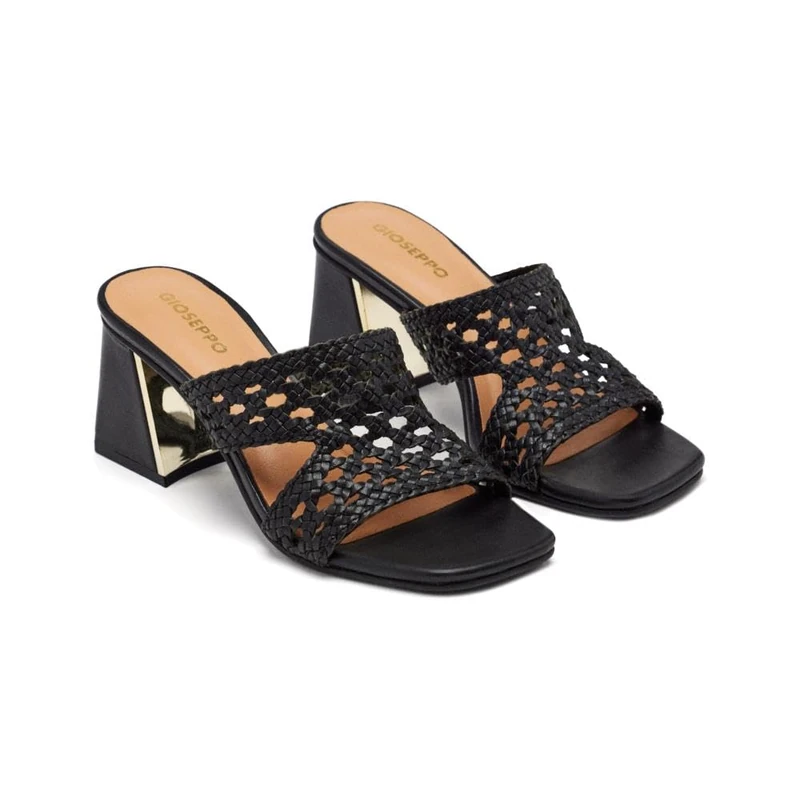 GIOSEPPO Kewaunee Braided Leather & Heel Mules Sandals, Black/White, 8.5 UK