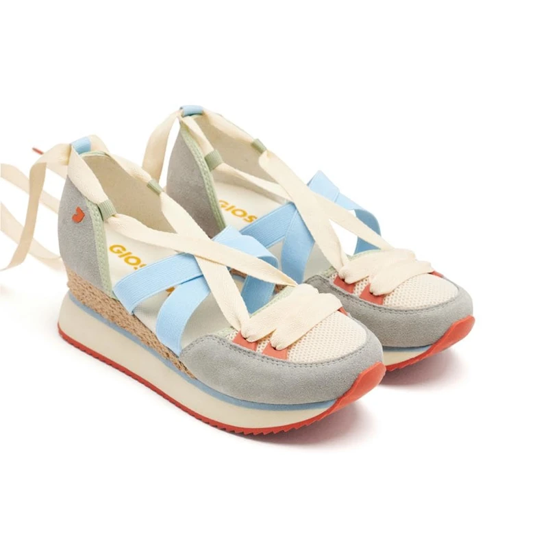 GIOSEPPO HINESBURG Raffia Leather Wedge Open Top Sneakers, blue, 5 UK