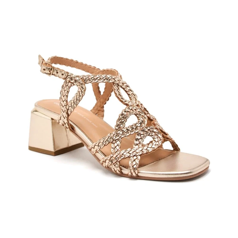 GIOSEPPO Crescent Braided Leather Sandals, Platinum, 3 UK