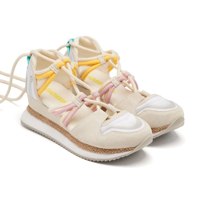Raffia Bridport Leather Wedge Open Top Sneakers, White, 5 UK