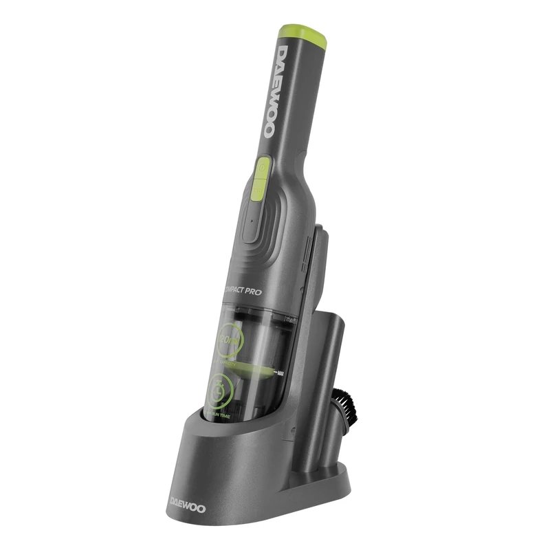 Daewoo Handheld Vacuum Compact Pro, Cordless, 30 Min Run Time, 120ml Dust Capacity, 11.1V battery, Storage Base, 2 Speed Settings, Upholstery Brush, Washable HEPA Filter, LED Power Indicator