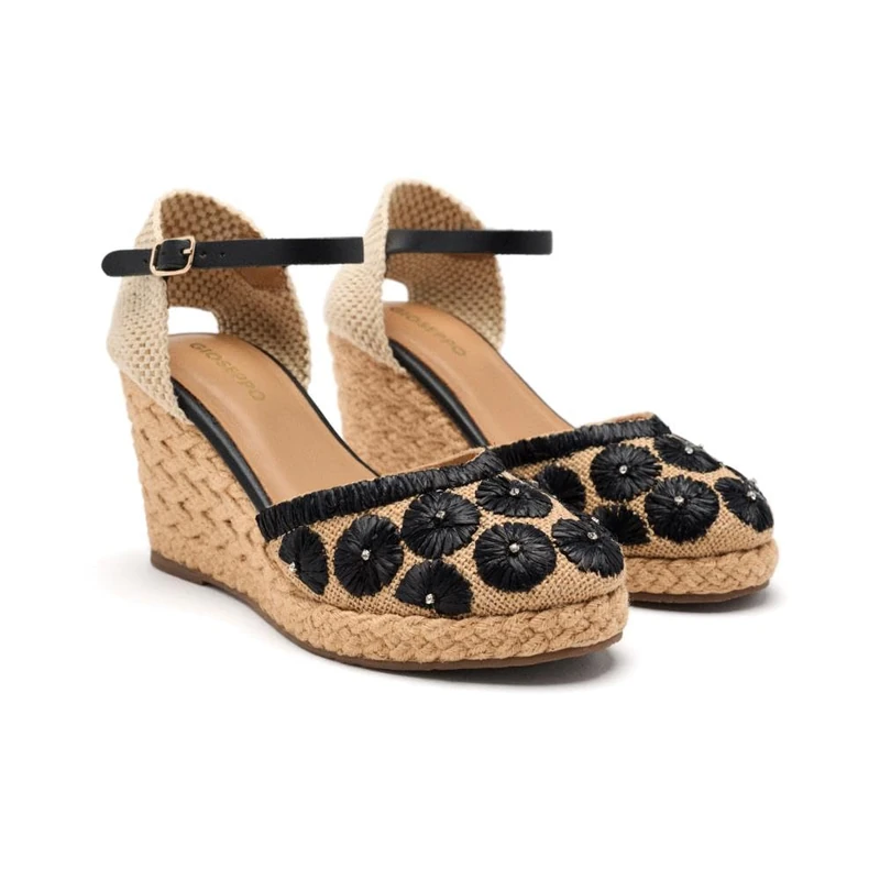 GIOSEPPO Women's Bennett Espadrille Wedge Sandal, Black/White, 3.5 UK