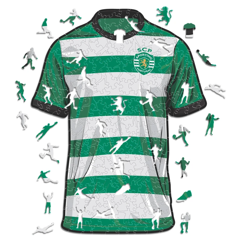 Iconic Puzzles - Sporting CP Jersey, Officially Licensed Wooden Puzzle, 100% Sustainable, Gift for Adults and Children, Size M, 270 Pieces
