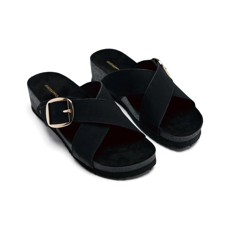 GIOSEPPO Winn Wedge Buckle Sandals, Black/White, 6 UK