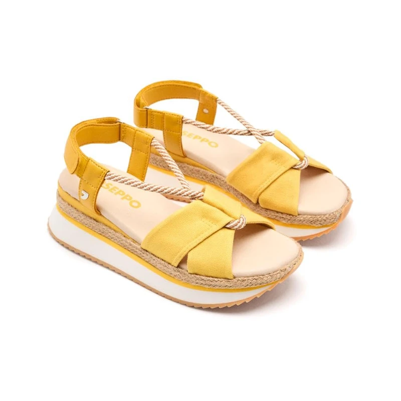 GIOSEPPO Ironton Raffia Platform Sports Sandals, Mustard yellow, 6 UK