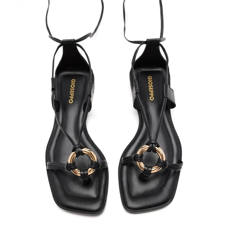 GIOSEPPO Jewel Sprague Leather Sandals, Black/White, 4 UK