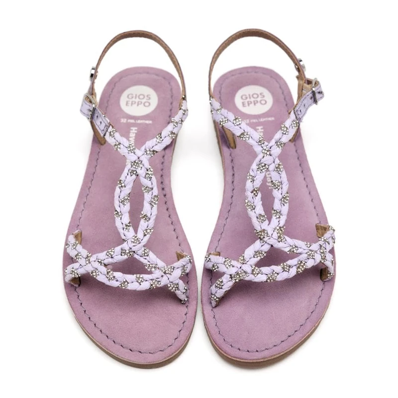 GIOSEPPO Sandals Leather, Strass And Raffia Wenham, lilac, 6 UK