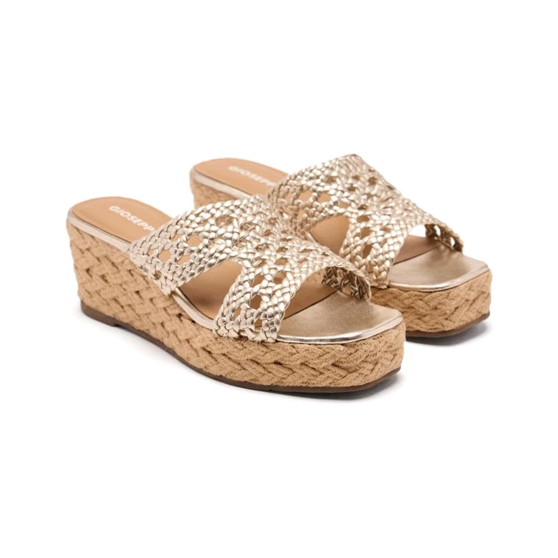 GIOSEPPO Brimfield Jute Leather & Wedge Sandals, Platinum, 4 UK