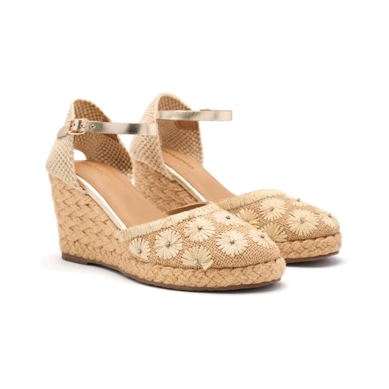 GIOSEPPO SPARTEÑAS Embroidery Leather And Wedge Rafia Bennett, natural, 3 UK