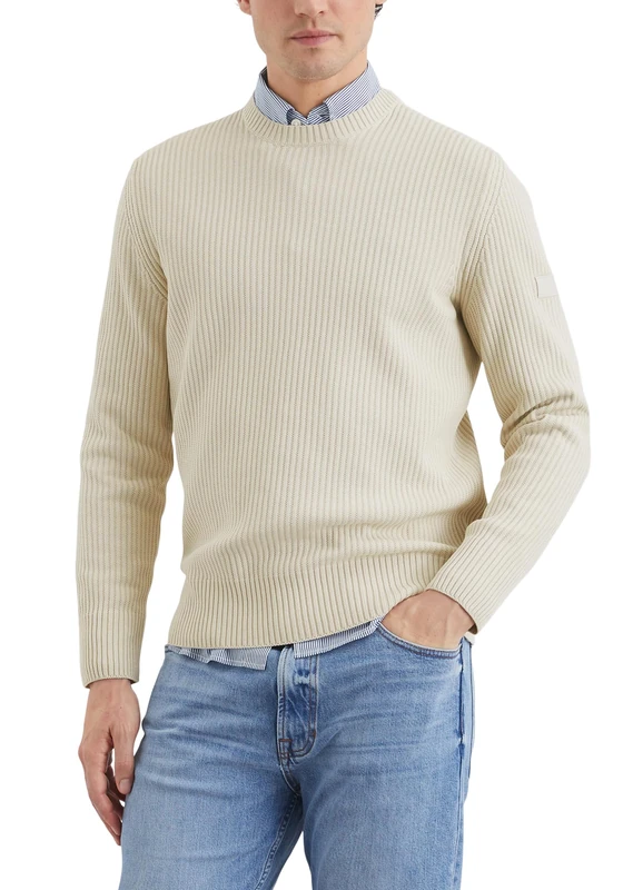 Marc OߴPolo Men's Lightweight Organic Cotton Ribbed Knit Jumper, Beige (Gray Silk), XXL