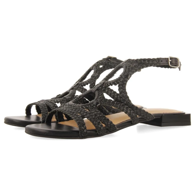 GIOSEPPO Birch Braided Leather Sandals, Black/White, 7 UK