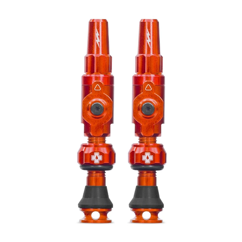 Muc-Off Big Bore Lite Tubeless Valves - Coreless High-Flow Presta Valve System - CNC Aluminium, Max Airflow and Fast Inflation - Orange, 35mm