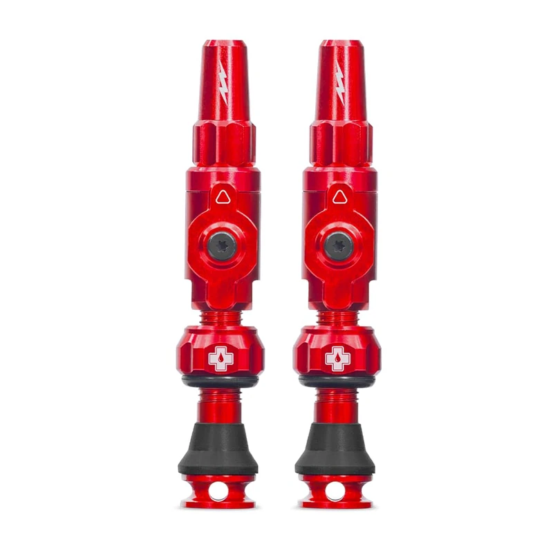 Muc-Off Big Bore Lite Tubeless Valves - Coreless High-Flow Presta Valve System - CNC Aluminium, Max Airflow and Fast Inflation - Red, 45mm