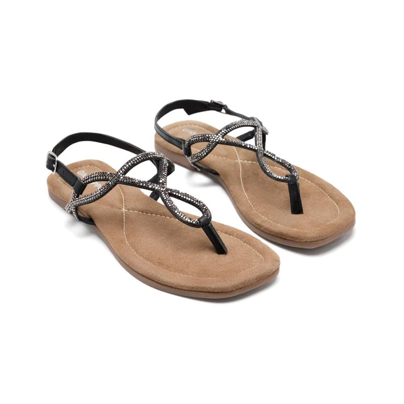 GIOSEPPO Women's Kingfield Flat Sandal, Black/White, 6 UK