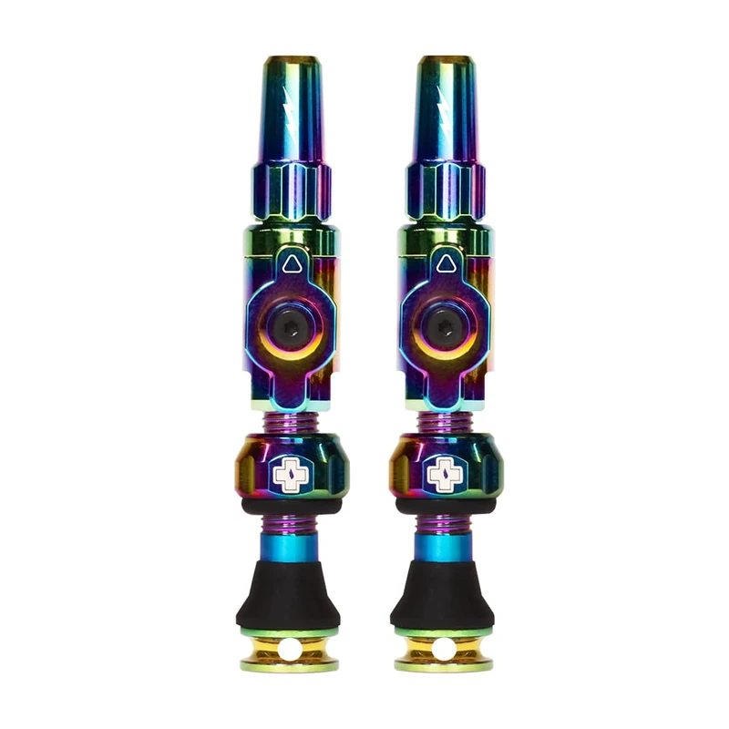 Muc-Off Big Bore Lite Tubeless Valves - Coreless High-Flow Presta Valve System - CNC Aluminium, Max Airflow and Fast Inflation - Iridescent, 45mm