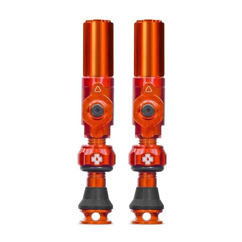 Muc-Off Big Bore Hybrid Tubeless Valves - Maximum Air Flow CNC Aluminium Valve System - Coreless Design for Presta Rims - Fast Inflation and Sealant Fill - Orange, 30mm