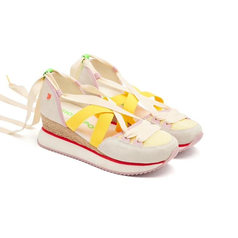 GIOSEPPO HINESBURG Raffia Leather Wedge Open Top Sneakers, multicoloured, 8 UK