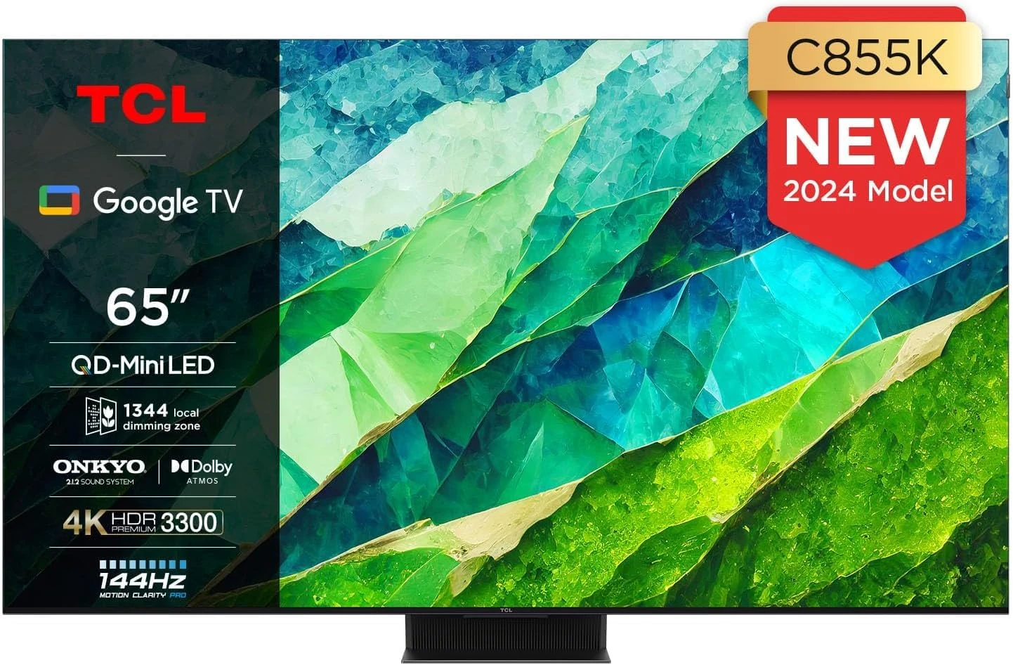 TCL 65C855K 65-inch QLED Mini LED TV, QLED PRO, 4K HDR Premium 3300nits, Smart TV Powered by Google TV (Dolby Vision & Atmos, Onkyo 2.1.2 sound system, 144Hz Motion Clarity Pro)
