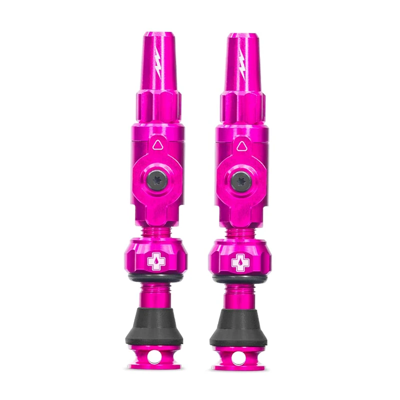 Muc-Off Big Bore Lite Tubeless Valves - Coreless High-Flow Presta Valve System - CNC Aluminium, Max Airflow and Fast Inflation - Pink, 45mm