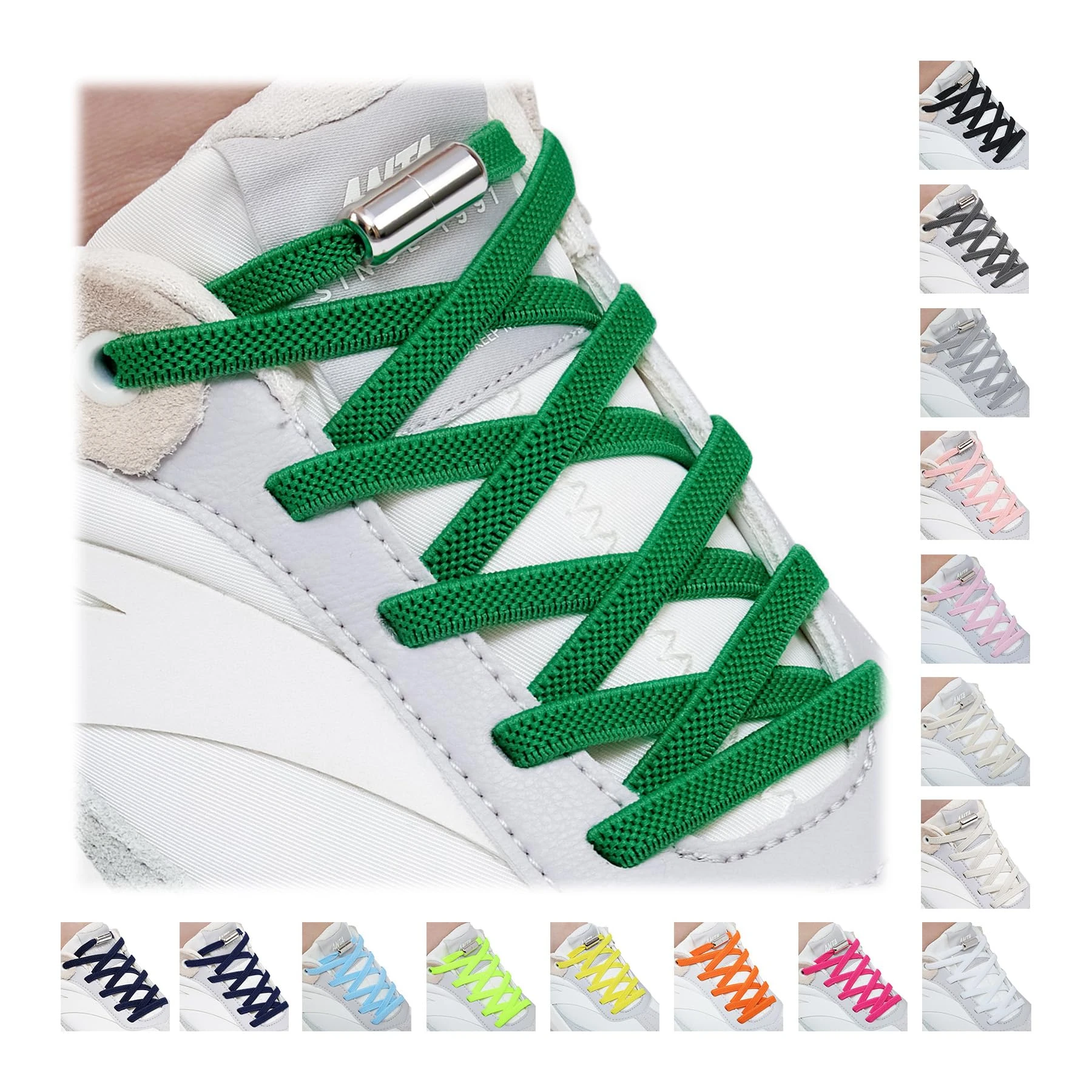 Handshop 2 Pairs Elastic Shoe Laces, No Tie Shoelaces for Adults/Kids Trainers, Sneakers, Running Shoes Green 120cm