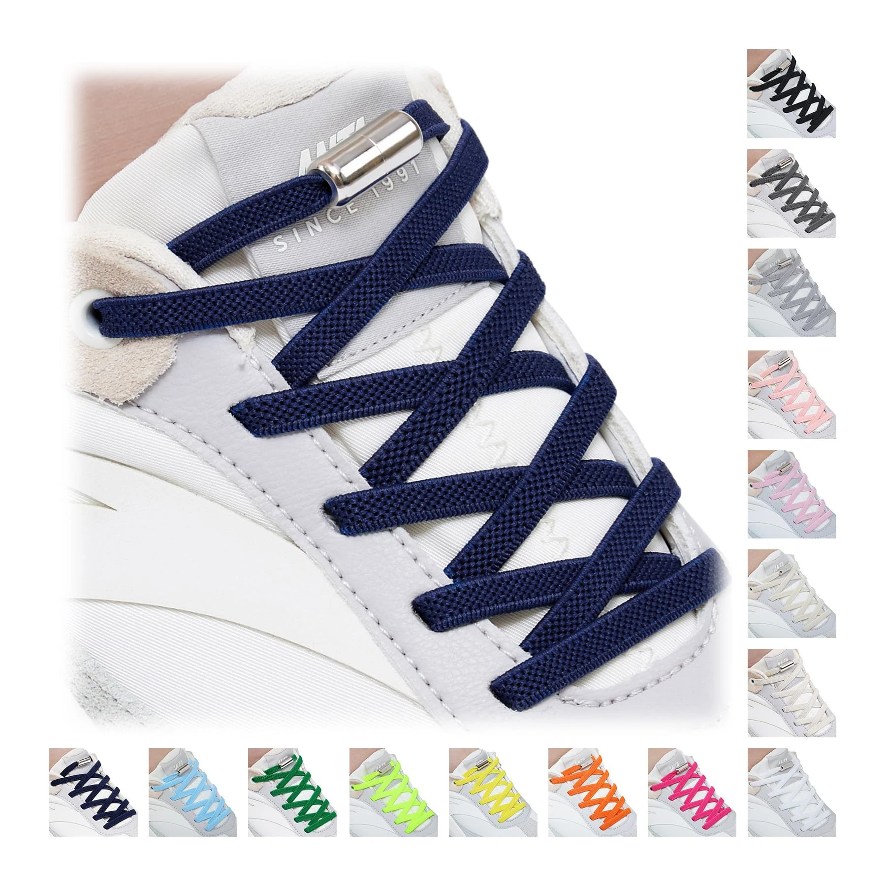 Handshop 2 Pairs Elastic Shoe Laces, No Tie Shoelaces for Adults/Kids Trainers, Sneakers, Running Shoes Blue 120cm