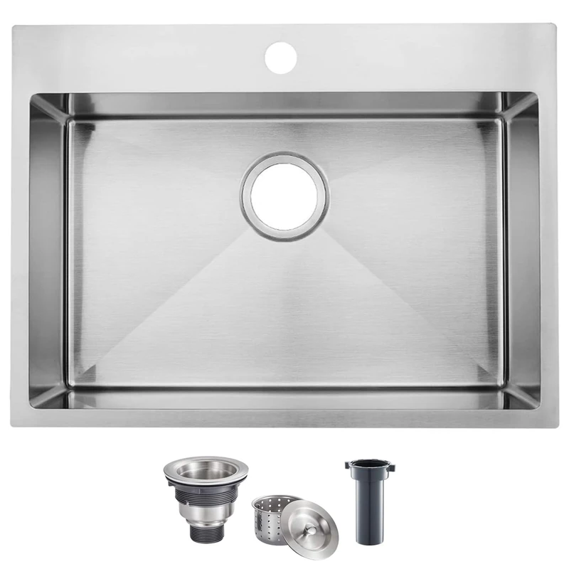 SHACO 25x18 Inch Drop in Kitchen Sink, 25 Inch Top Mount Stainless Steel Bar RV Laundry Utility Outdoor Sink, Brushed Nickel 16 Gauge Deep Small Kitchen Single Bowl
