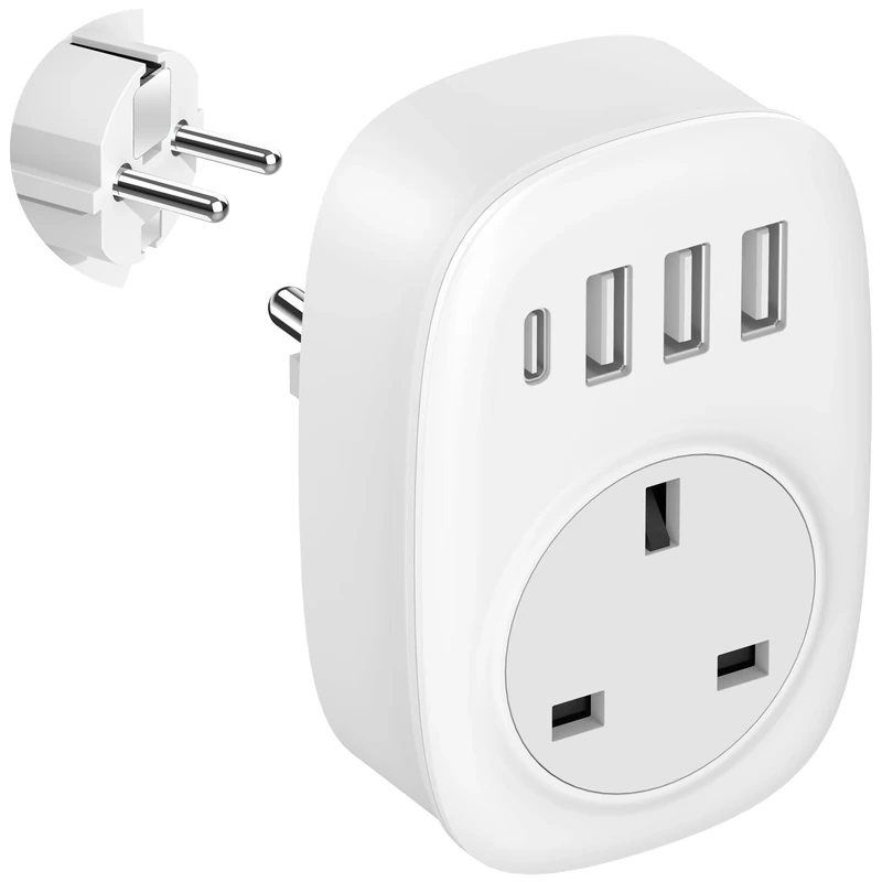 UK to European Plug Adaptor - UK to EU Plug Adapter Euro Europe European Schuko USB C Travel Charger with USBC Type C for France Germany Spain Turkey Greece Poland Iceland Russia (Type E/F) Tusreda