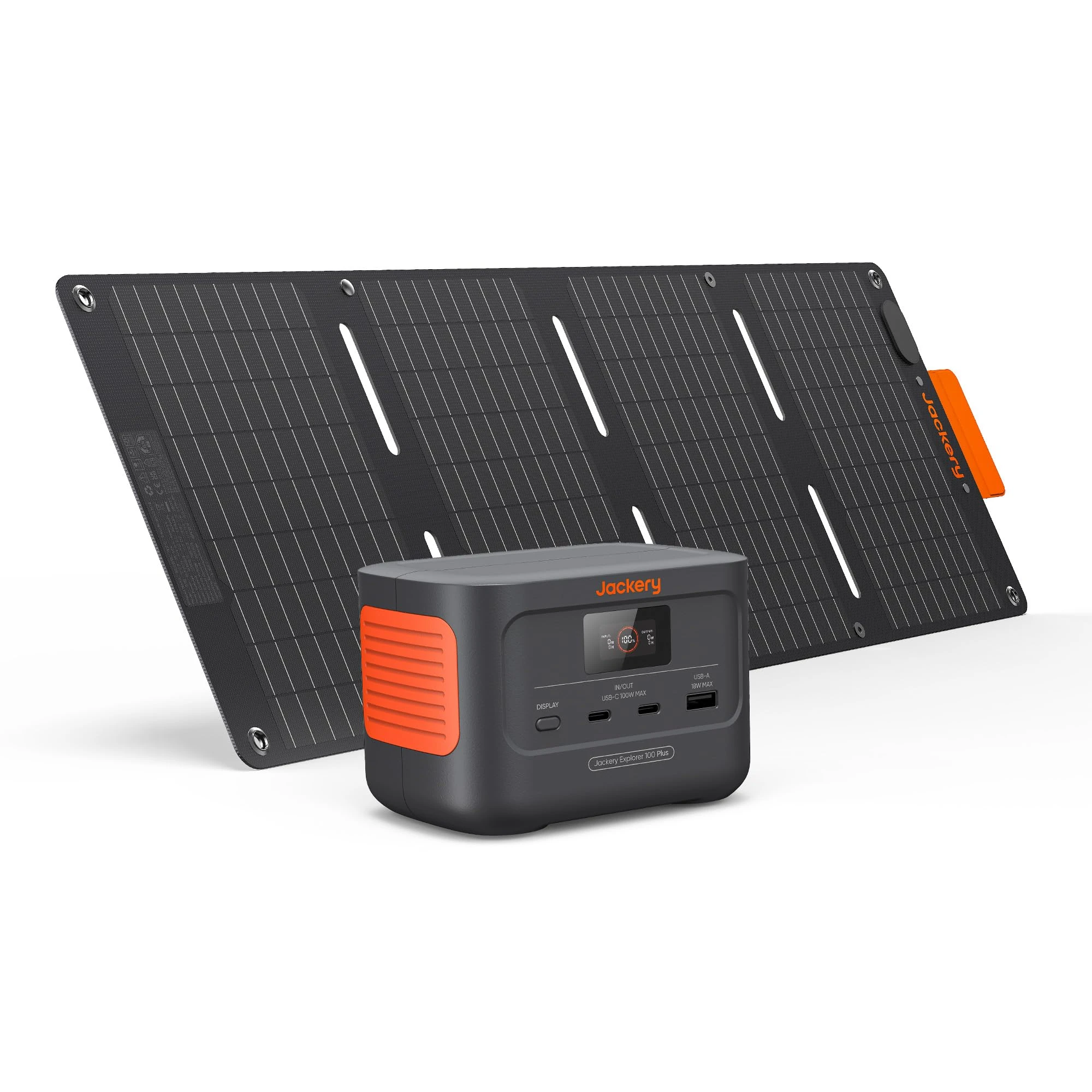 Jackery Solar Generator 100 Plus 40W Mini, 99Wh Portable power station with 40W Book-sized Solar Panel, LiFePO4 Battery 128W Output for Outdoors RV Camping Emergencies