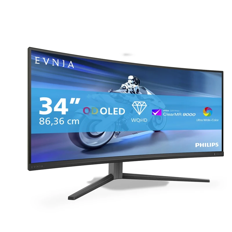 PHILIPS Evnia 34M2C6500-34 Inch OLED WQHD Curved Gaming Monitor, 175 Hz, 0.03 ms, HDR400, Ambiglow, FreeSync Premium Pro, G-Sync comp. (3440x1440, 2X HDMI, DisplayPort, USB Hub) dark gray