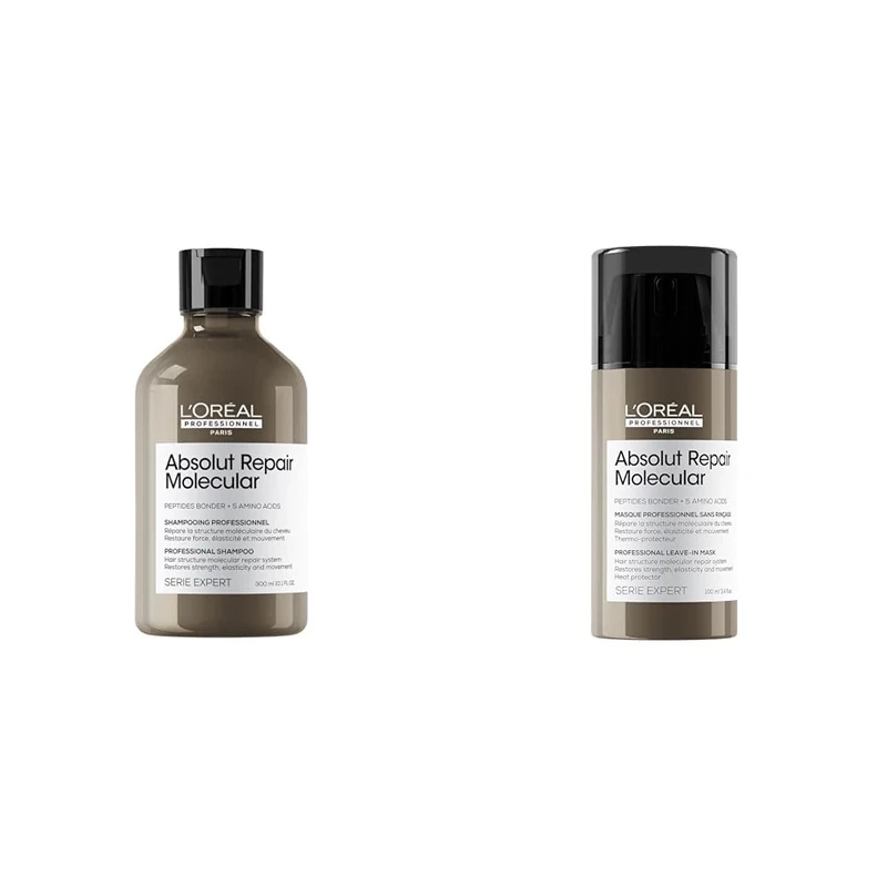 L’Oreal Professionnel Absolut Repair Molecular Sulphate Free Shampoo 300ml & Leave-In Mask for Extremely Damaged Hair, Molecular Bond Repair, Restore Strength