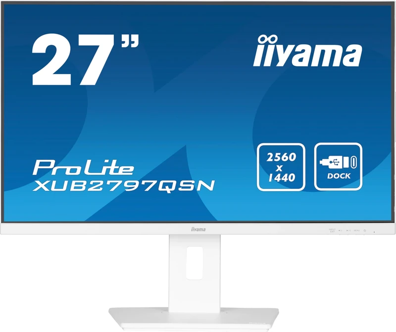 iiyama XUB2797QSN-W2 27 inch IPS (White Bezel) USB-C Dock Display 65W Charging, 1ms, 2560x1440, RJ45/HDMI/DP, 1 x DP-OUT(MST), 4 x USB Hub, Height Adjustable Stand, TUV-GS, 5 Yr Warranty