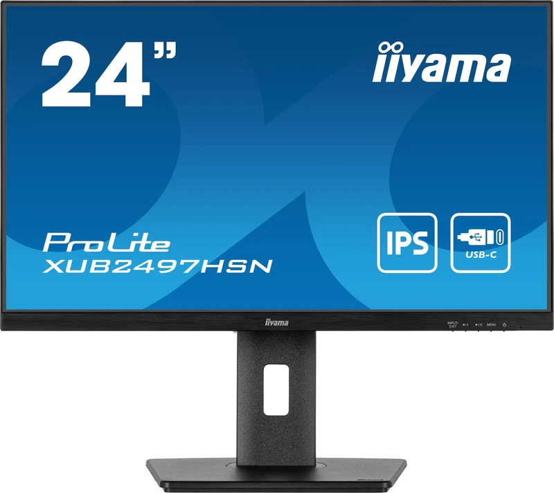 iiyama XUB2497HSN-B2 24 inch IPS USB-C Dock Display 65W Charging, 4ms, Full HD 1920x1080, RJ45/HDMI/DP, 1 x DP-OUT(MST), 4 x USB Hub, Height Adjustable Stand, TUV-GS, 5 Yr Warranty