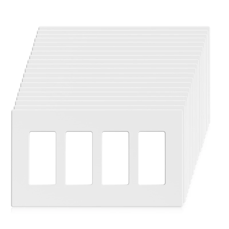 ELEGRP 4-Gang Screwless Decorative Wall Plates, Mid-Size Unbreakable Thermoplastic Faceplate Cover for Decorator Receptacle Outlet Switch, UL Listed (20 Pack, Matte White)